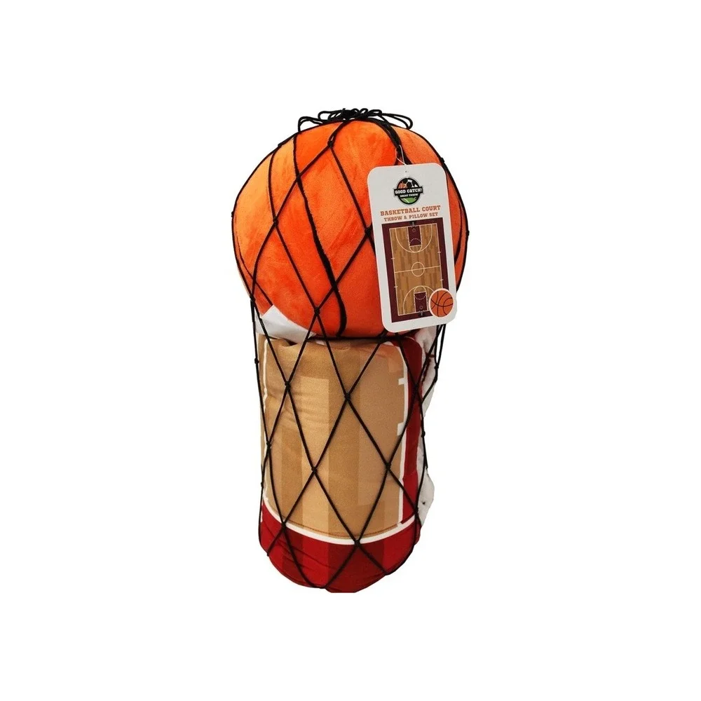 Interactive Basketball Game Throw Blanket & Plush Ball Pillow Gift Set BRAND NEW